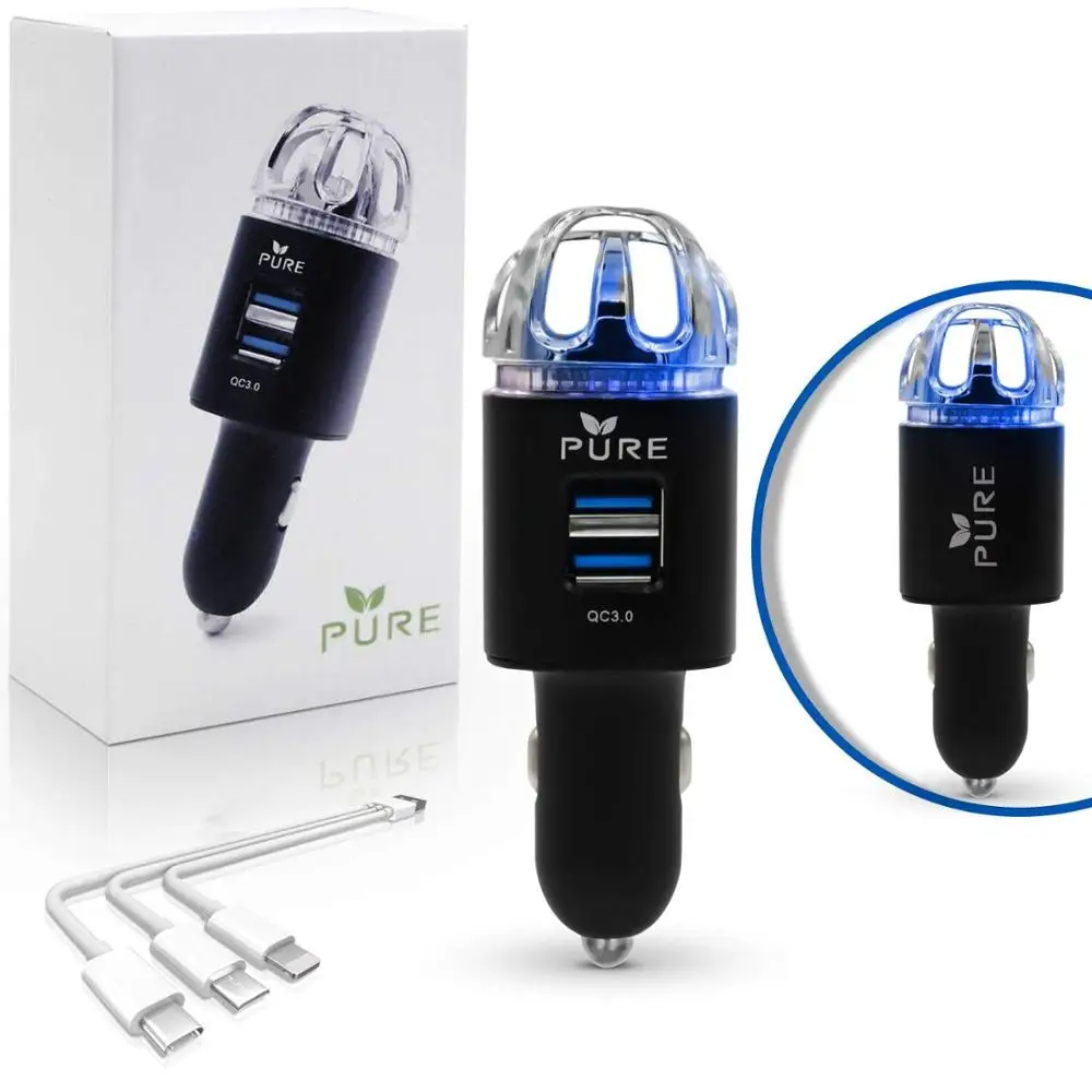 

Car Air Purifier 3 in 1 Premium Stainless Steel HEPA Filter Ionizer with Dual USB Fast Charge 3.0 USB