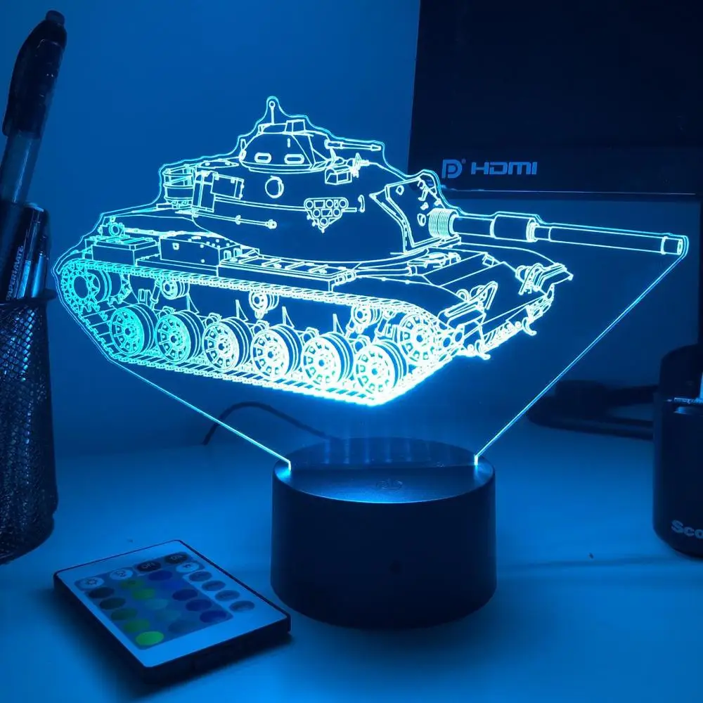 Военный M60 Patton боевой танк 3D ночной Светильник Lampara светодиодный светильник ing
