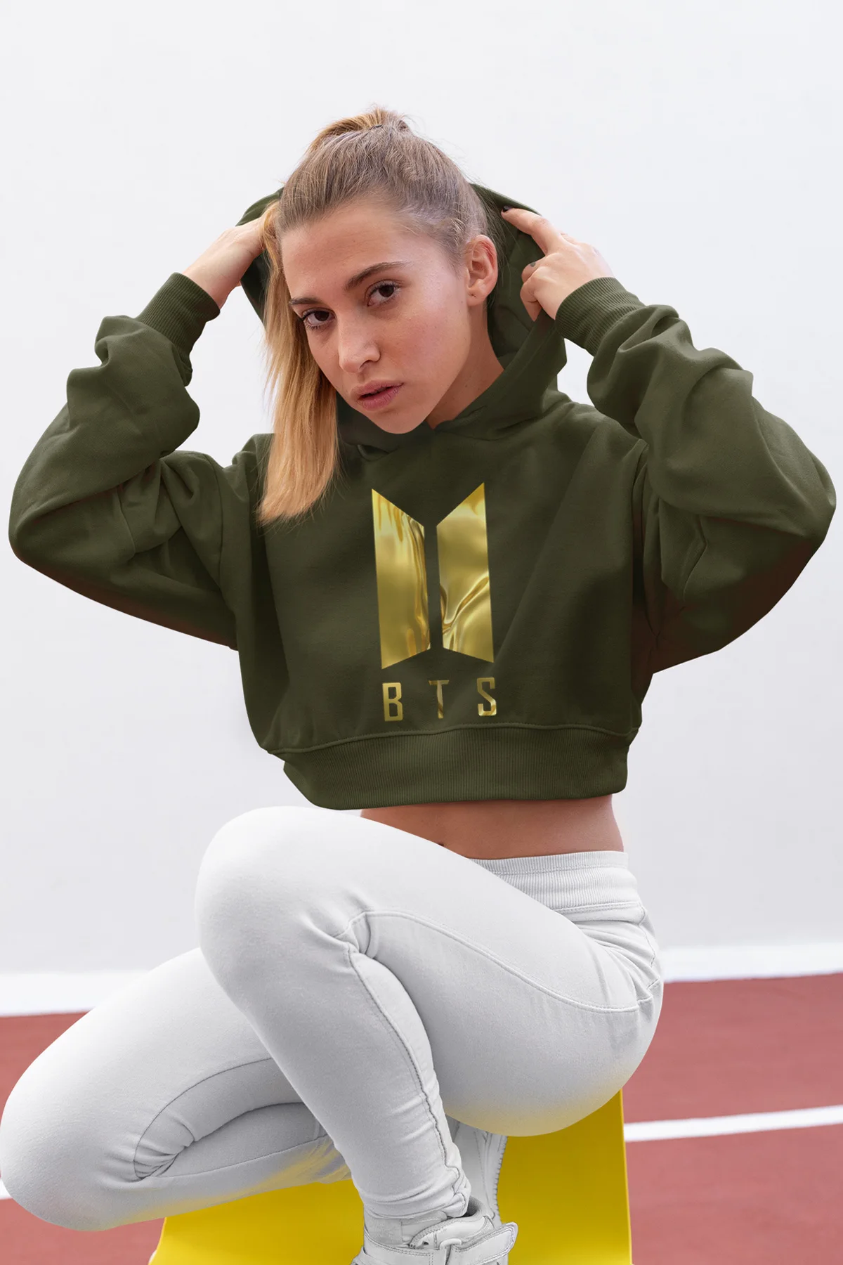 Angemiel Wear BTS корейский зеленый короткий свитер с капюшоном | Женская одежда