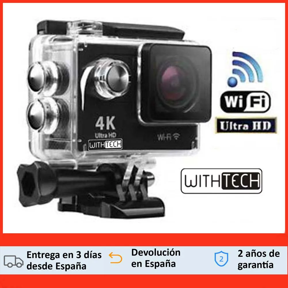 CAMARA DE ACCION ULTRA HD WITHTECH , WIFI, 2.0 PULGADAS, 170D, CAJA IMPERMEABLE, CAMARA DEPORTIVA, GRABACION DE VIDE BAJO AGUA