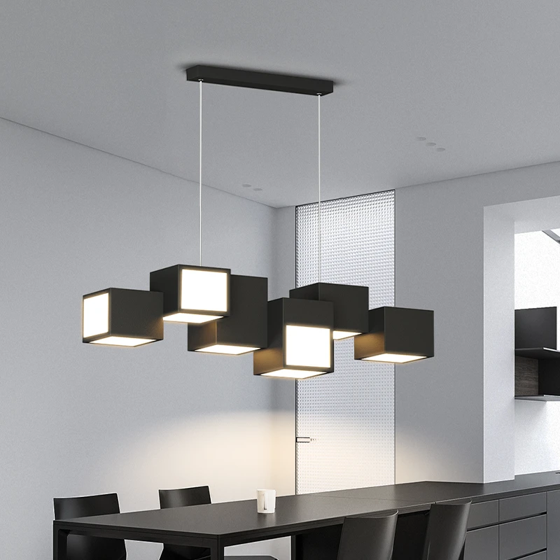 2022 Modern Minimalist Design LED Chandelier For Dining Room Kitchen Living Room Bedroom Ceiling Pendant Lamp Black Square Light dining room lights