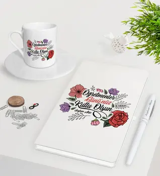 

Personalized Teachers Days Happy White Notebook Pen Turkish coffee Cup Seti-5