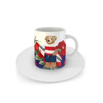 

Turkish Coffee Espresso Cup With Bear And Red Magnolia Pattern