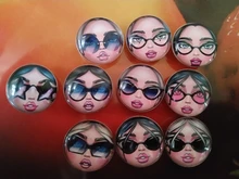 Botones a presión de 18mm para cara de niña, 10 Uds. Redondas mixtas, foto de cristal, cabujón, estilo para pulseras a presión de 18mm, regalo de joyería