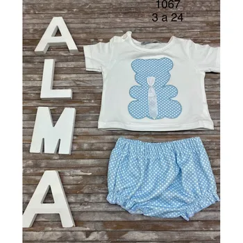 

Baby set of t-shirt with bear pololo and blue polka dots, summer 2020 collection, baby summer clothes, baby set