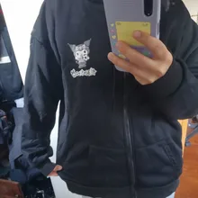 Sudadera con capucha con impresión de Anime para mujer, sudadera de manga larga con estampado bonito, además de terciopelo, sudadera Kawaii de invierno con cremallera para mujer