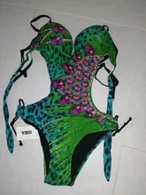 One-Piece Swimwear Bathing-Suit Beachwear Sexy Monokini Rhinestone AXESEA Push-Up Green