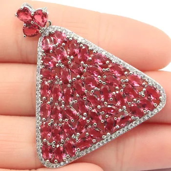 

45x34mm Beautiful Big Trangle Pink Raspberry Rhodolite Garnet Ladies Party Silver Pendant