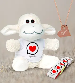 

Personalized Design Plush Lamb If You Would Chocolate and Rose Heart Necklace Set