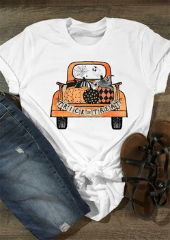

Pumpkin Print Short Sleeve Top Women White T-shirt 2020 New Halloween Tops Tee Women Clothes Female Festival Top Casual Tee