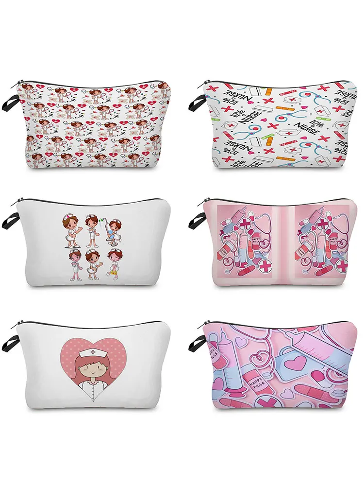 Makeup Organizer Double Sided Printed Nurse ECG Cosmetic Organizer Bag Storage for Women Makeup Bag Handbags