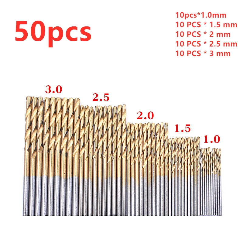 

Citop 50pcs/set High Speed Steel Titanium Coated Twist Drill Bit Straight Shank Bit Hand Drill for Wood Plastic Aluminum