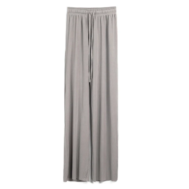 Spring and Autumn New Ladies Ice Silk Light Wide Leg Trousers Girl Solid Color High Waist Loose Wild Straight Casual Pants Grey