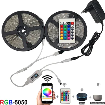 

5m 10m 15m WiFi LED Strip Light RGB Waterproof SMD 5050 2835 DC12V rgb String Diode Flexible Ribbon WiFi Contoller+Adapter plug