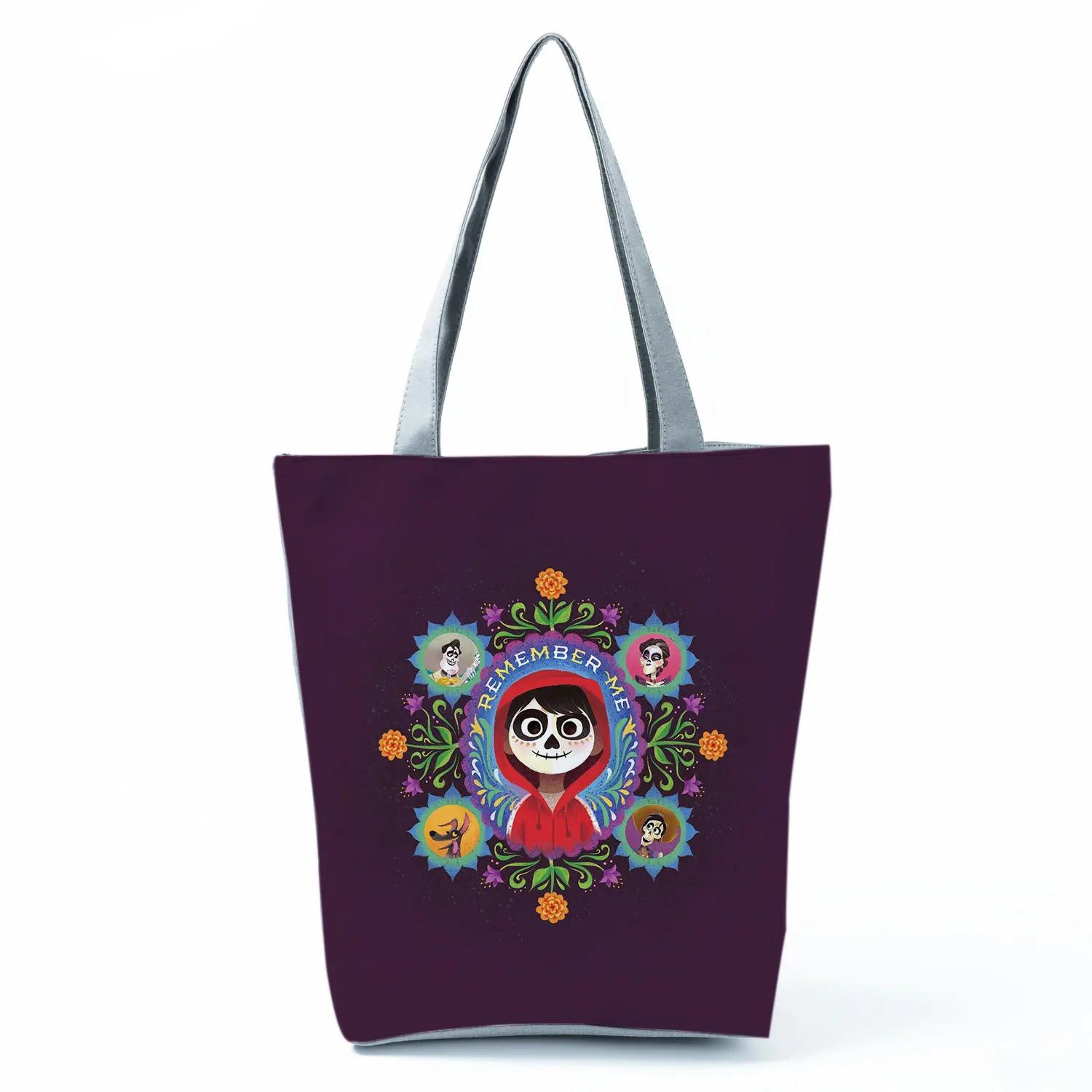 Disney Coco Printed Handbags Floral Skull Halloween Fashion Tote Women Shoulder Bag Eco Reusable Shopping Bag Custom Pattern