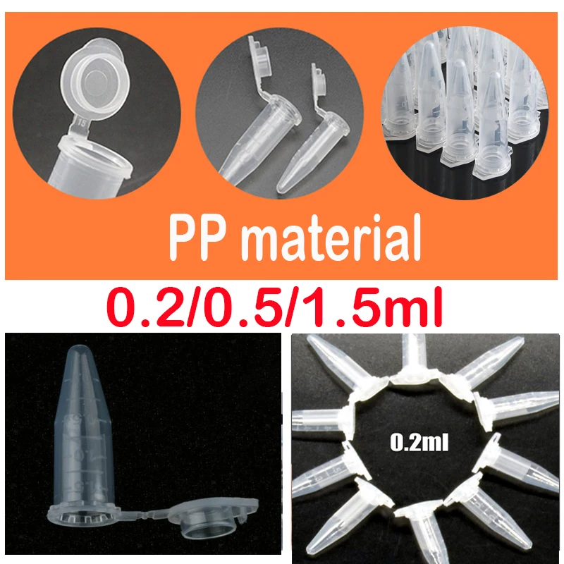 Micro 0.2-1.5 ml Centrifuge Tube Transparent Plastic Tube Container Scientific Laboratory Test Accessories Lid 50 test tubes plastic storage tubes