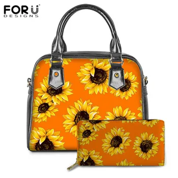 

FORUDESIGNSSummer Sunflower Print Ladies Fashion Shoulder Tote Bag Girls 2pcs/set Handbag and Purse Women Yellow Tops Handle bag