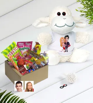 

Personalized Valentine Caricature Of Nostalgic Lezzetler Plush Little Lamb Gift Seti-2