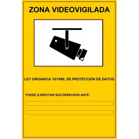 Cartel Zona Videovigilada 29,7 x 21 CM autoadhesivo para cámaras de seguridad CCTV LOPD