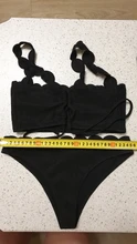 INGAGA-Bikinis de realce para mujer, traje de baño con borde festoneado, bañador de banda Negro, Bikini liso para mujer, ropa de playa 2021
