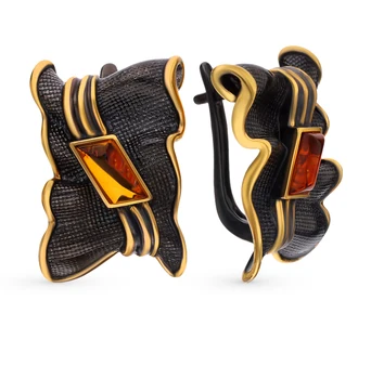 

Silver earrings with amber sunlight sample 925