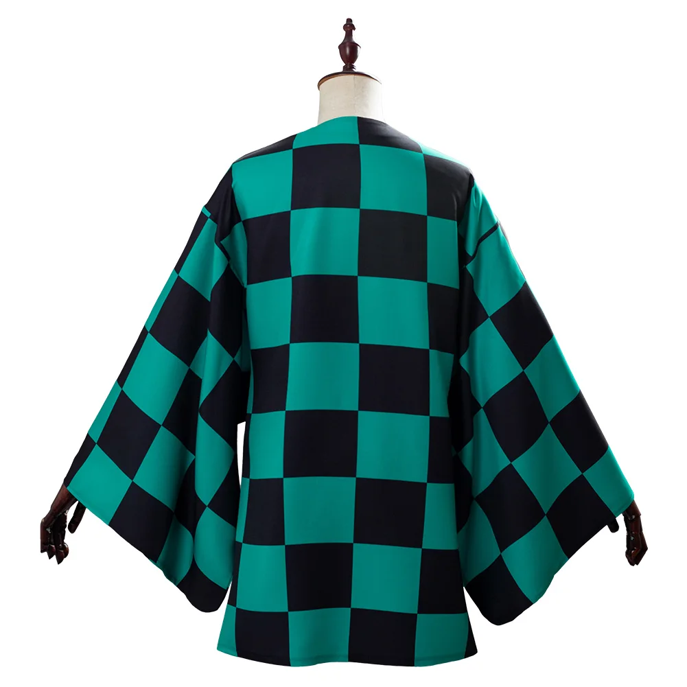 Anime Costume Tanjirou/Tanjiro Kamado Cosplay Greeen Kimono Coat For Adult Men