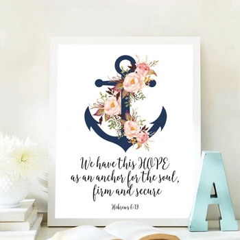 

Bible Verse Hebrews 6:19 Quote Print Scripture Wall Art Canvas Painting Watercolor Anchor Flower Religious Poster Home Decor