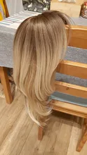 JONRENAU-Peluca de cabello sintético con flequillo para mujer, pelo largo de onda Natural resistente al calor, color rubio medio, no brillante