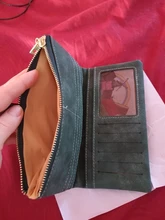 Bolso largo doble pliegue de famosa marca para mujer, billetera de cuero de nobuk con cordón, cremallera, billetera de gamuza, bolso de mano femenino