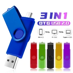 En métal 3 EN 1 OTG Clé Usb 64GB 32GB Noir TYPE C Stylo Lecteur 16GB Micro Cle Usb Flash Conduit 8GB Memoria Usb 2.0 Bâton LOGO Personnalisé 