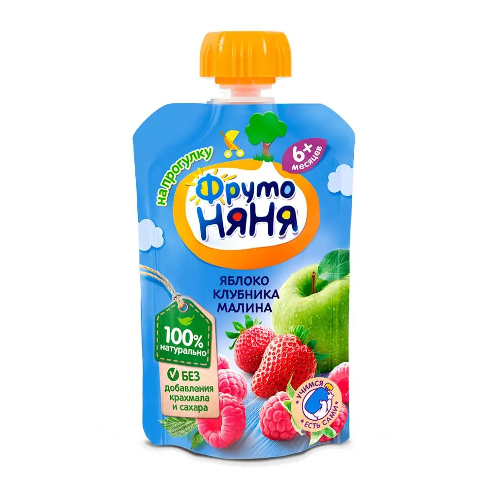 Dessert FrutoNanny from apples strawberries raspberry 90g 6 months feeding food feedkid baby for children FrutoNyanya Fruto Nanny Nyanya | Мать