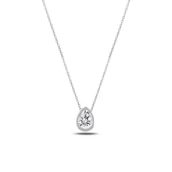 

Angemiel 925 Silver Drop Zircon Necklace-Rhodium Plated