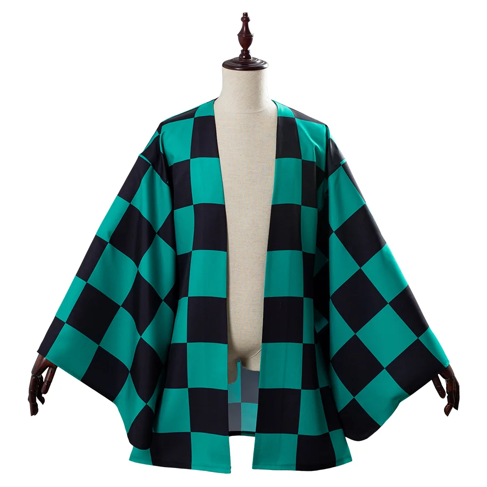 Anime Costume Tanjirou/Tanjiro Kamado Cosplay Greeen Kimono Coat For Adult Men