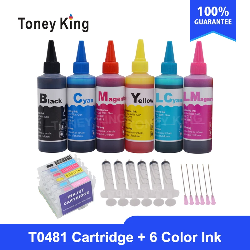 Toney King T0481 чернильные картриджи для Epson Stylus Photo R200 R220 R320 R340 RX500 RX60 принтер+ контейнер с чернилами для 6 × 100 мл