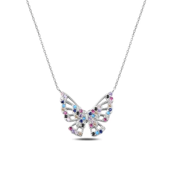 

KUTAYDAN Colorful Zircon Cubic Zirconia Butterfly Pendant 925 Sterling Silver
