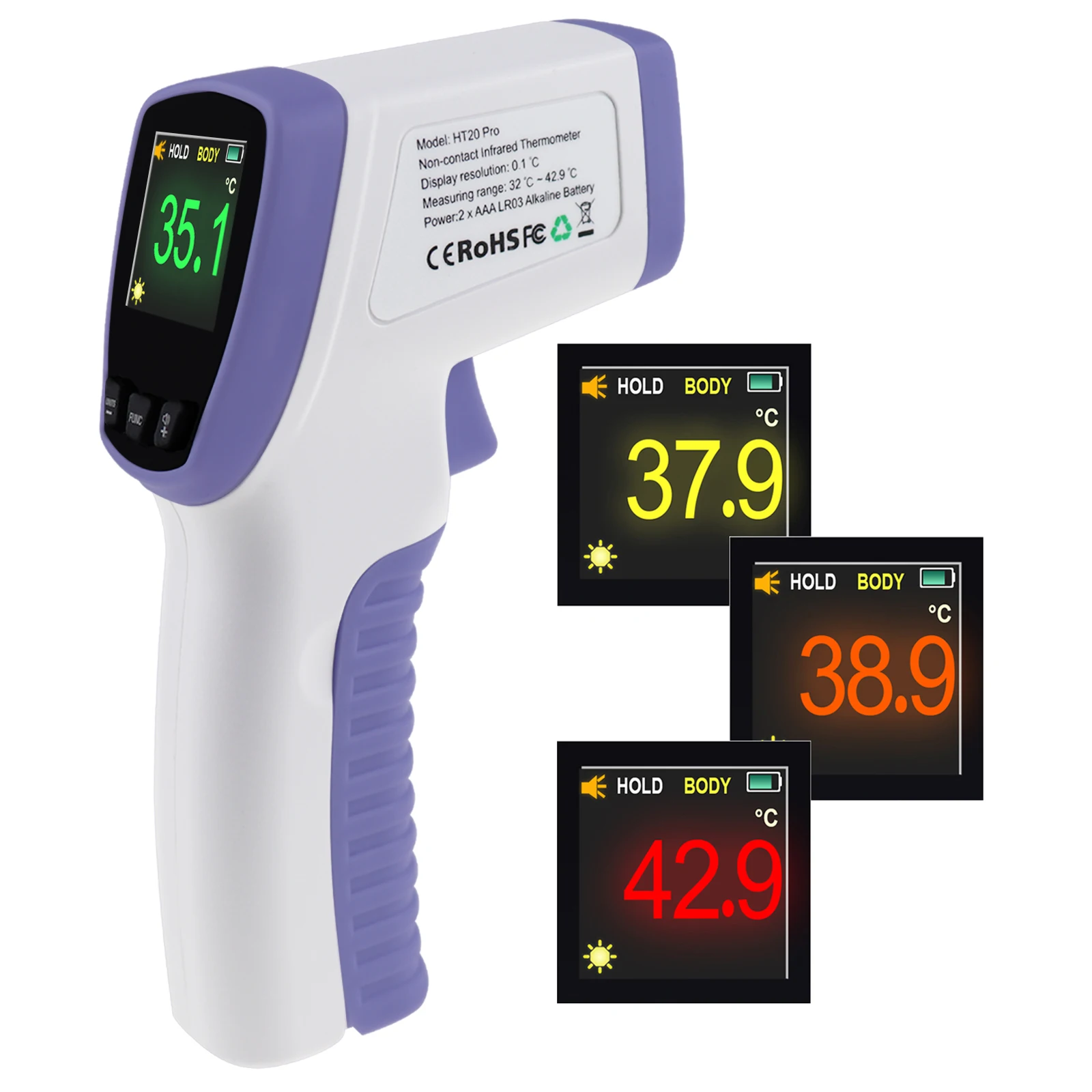 

Infrared Thermometer IR Handheld Digital Non-contact Forehead Body Surface Temperature Tester w/ Color Coded Function