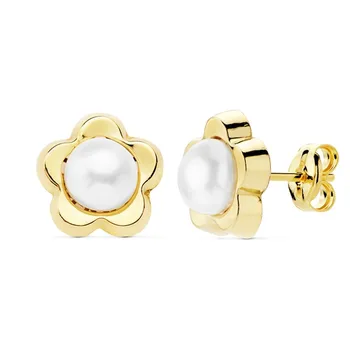 

Earrings 18k gold flower 9mm. Cultured pearls [AB8913]