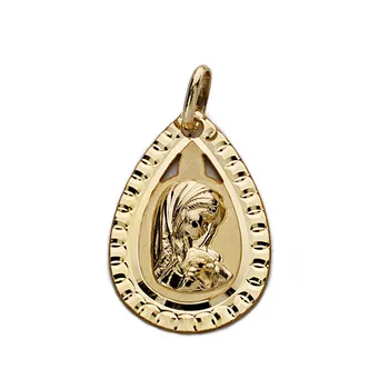 

Medal 9k gold Virgin Girl 21mm. Tear shape fence carved