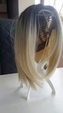 ALAN EATON-Peluca de cabello sintético liso para mujer, cabellera artificial corto y rubio con flequillo, color marrón degradado, estilo Cosplay, resistente al calor