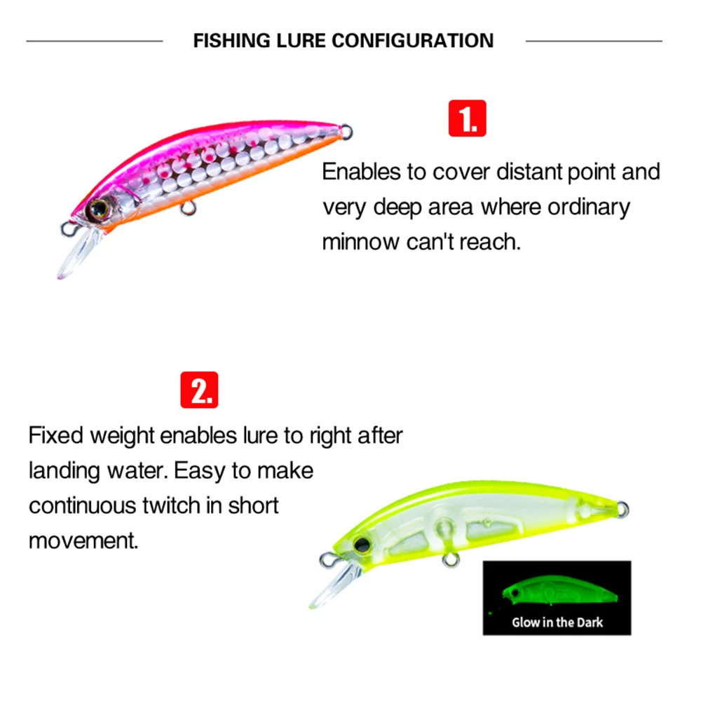 5cm 6g Fishing Lure Hardcore LG Heavy Minnow 50S Wobbler Sinking Jerkbait Swimbait Artificial Hard Bait Trout Bait Bass Bait 3