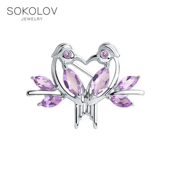 

SOKOLOV brooch silver amethyst and fianitami fashion jewelry 925 women's/men's, male/female, women's male