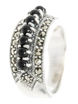 

Yuk markazit ring with marcasites and onyx from silver