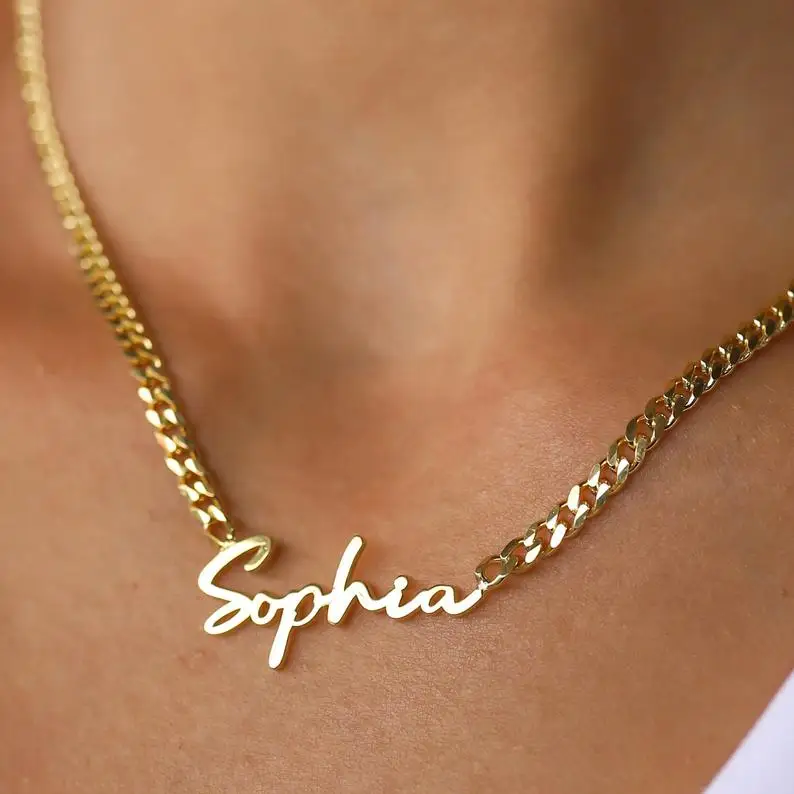 

4MM Cuban Chain Personalised Custom Name Necklaces For Women Nameplated Jewelry Rose Number Letter Necklace XMAS Gifts BFF