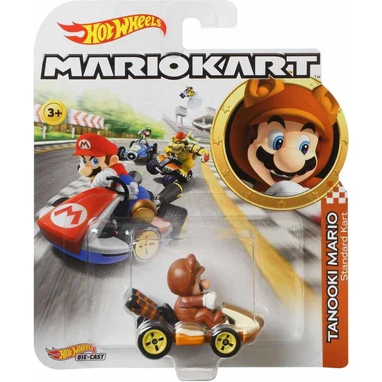 Hotwheels Hot Wheels Mario Kart персонажи транспортных средств GBG25 - Tanooki Mario-стандартный карт |