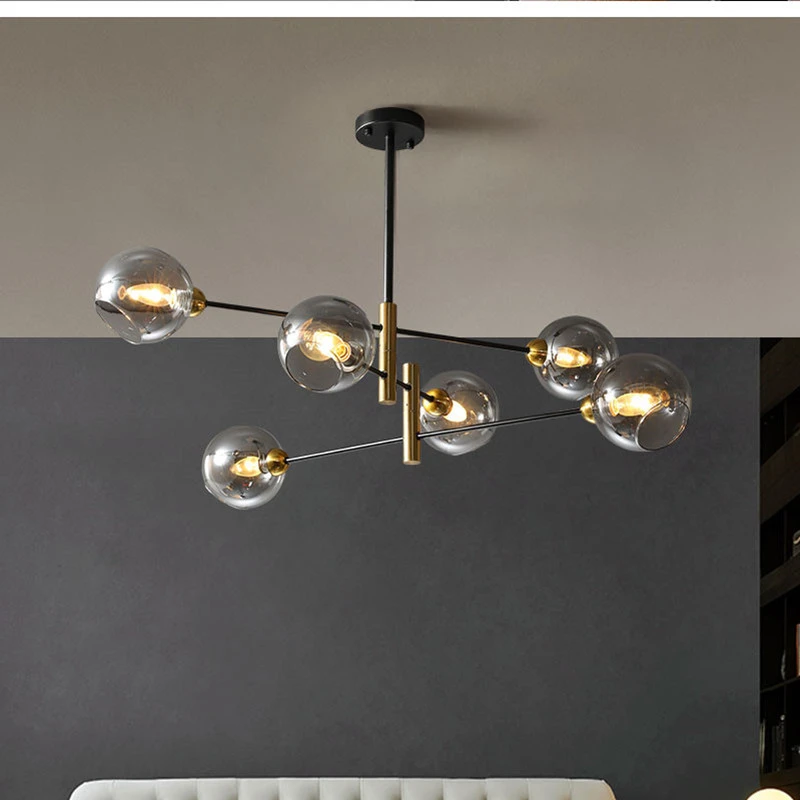 Nordic LED Chandelier Lights For Living Room Bedroom Kitchen Black Gold Lustre Dining Ceiling Pendant Glass Ball Hanging Lamp entryway chandelier