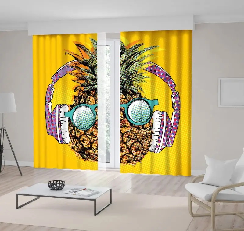 Занавеска С ананасовыми наушниками и очками поп арт комический постер