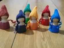 Muñecas de arcoíris de madera de ganchillo, en gorros para Pastel, bloques apilables, muñecas NATURALES DE MADERA EN sombrero tejido, juguete Montessori, 6/12 Uds.