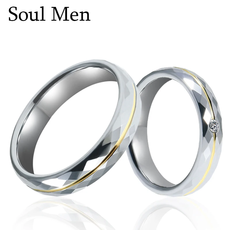 4mm/5mm Tungsten Rings Women Men Couples Wedding Band High Polished Inlay Shiny Stone Engagement Rings