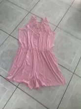 Monos cortos de encaje con cuello Halter y hombros descubiertos para mujer, outfits sexys de retazos con bolsillos sólidos informales para mujer 2020