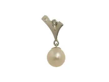 

White gold pendant with cultured pearl and two zircons